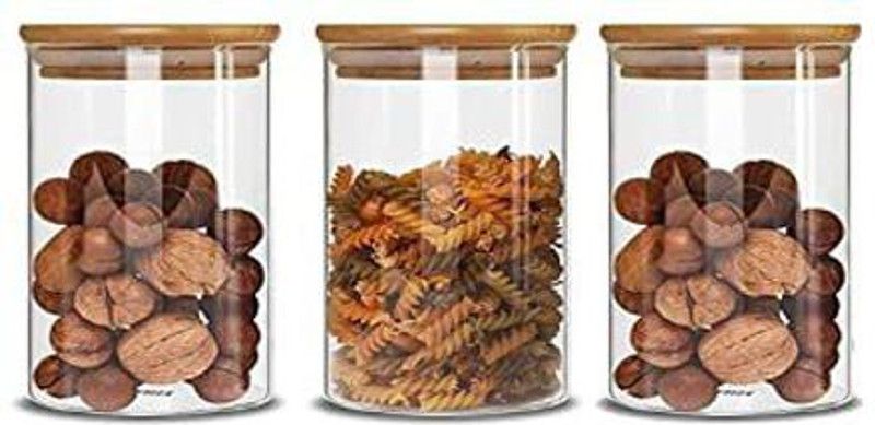 SEAHAVEN - 1400 ml Glass Grocery Container  (Pack of 3, Multicolor)