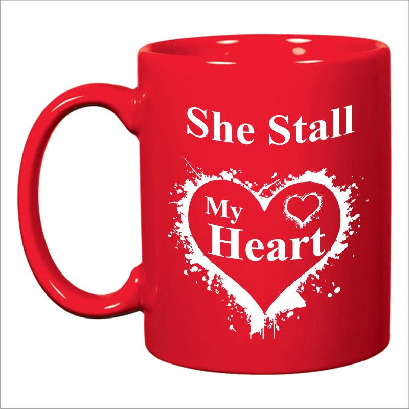 ADITI Designs She Stall My Herat in Heart clipart on solid red Ceramic Coffee Mug  (350 ml)
