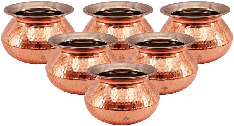 IndianArtVilla Steel Copper Punjabi Serving Handi Bowl, Serveware, 700 ML, Set of 6 Handi 0.7 L  (Steel, Copper)