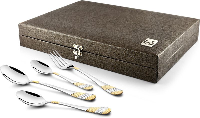 FnS Imperio 24 Karat Gold Plated Stainless Steel Cutlery Set  (Pack of 24)
