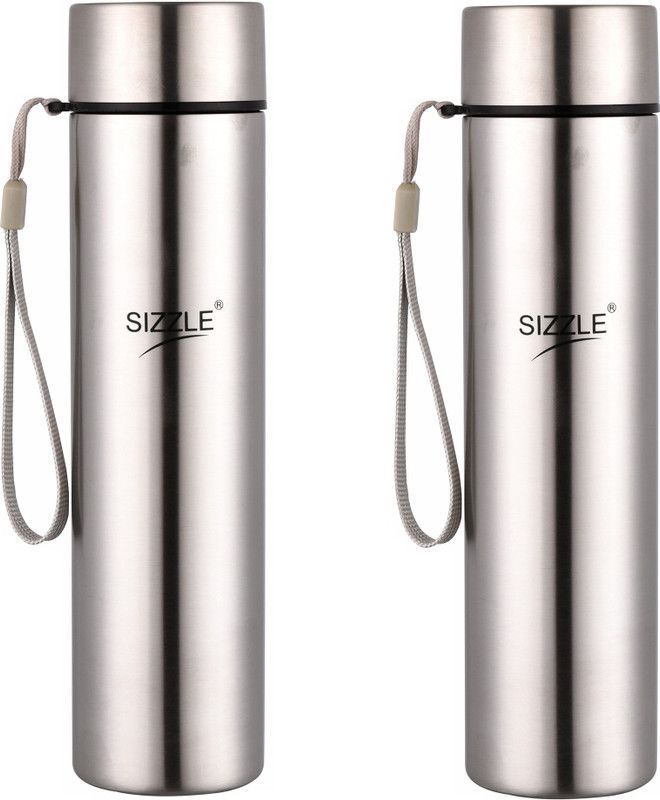 Sizzle Stainless Steel Leak Proof Fridge Water Bottle 550 ml Bottle  (Pack of 2, Silver, Steel)