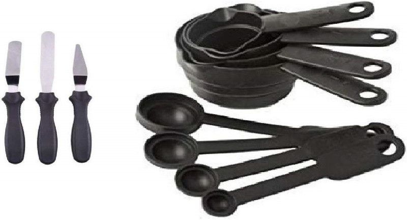 MOREL CAKE KNIFE SET 3-IN-1 MULTI-FUNCTION STAINLESS STEEL CAKE KNIFE SET AND 8 PIECE BLACK MEASURING CUP & SPOON, KITCHEN TOOL SET Kitchen Tool Set  (Baking Tools)