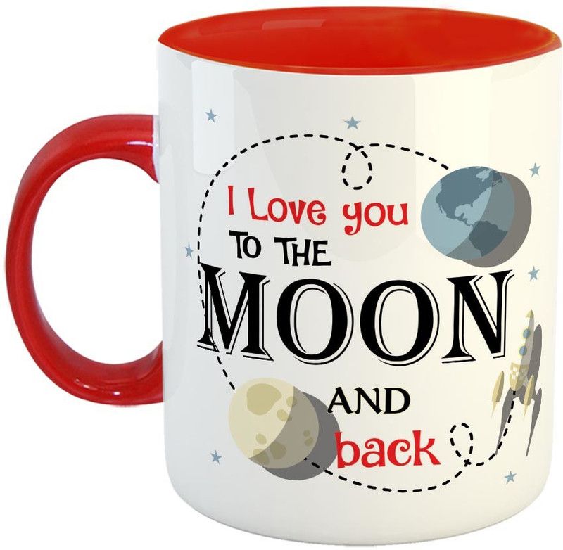 FABTODAY I love you to the Moon and back Coffee - Best Valentine Gift for Husband, Wife, Boyfriend, Girlfriend - Color - Red (0507) Ceramic Coffee Mug  (350 ml)