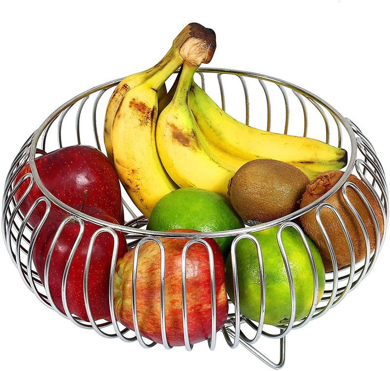 STONE Multipurpose Stainless Steel Vegetable and Fruit Bowl Round Basket Chrome Finish Stainless Steel Fruit & Vegetable Basket  (Silver)