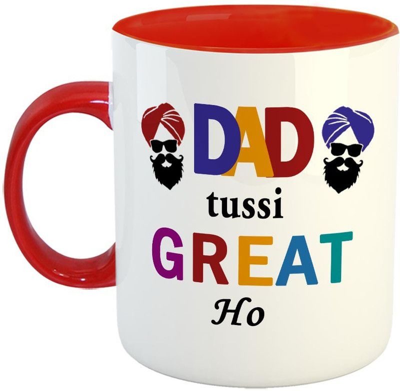 FABTODAY DAD Tussi Great Ho Coffee - Best Gift for Dad on Birthday/Father's Day - Color - Red Ceramic Coffee Mug  (350 ml)