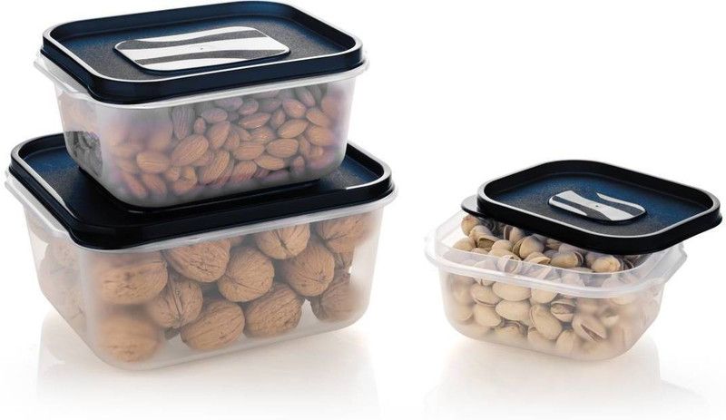 GLAMAXY Plastic Grocery Container - 700 ml, 1400 ml, 2400 ml  (Pack of 3, Black)