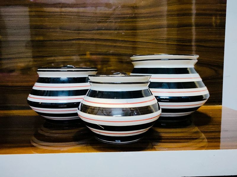 Niyara Ceramic Handpainted Multipurpose Storage Jars & Containers with Lid set of 3 - 1000 ml Ceramic Utility Container  (Pack of 3, Black)