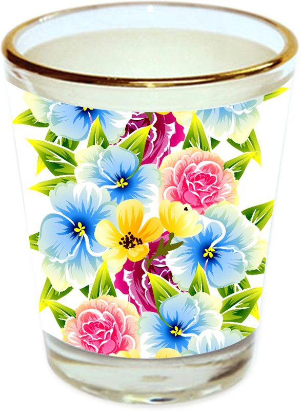 Sri Sai Shopping vodka shot glass multicolor floral design with golden rim for home and bar accessories 40ml (style-10225) Glass Shot Glass  (40 ml, Glass, Multicolor)