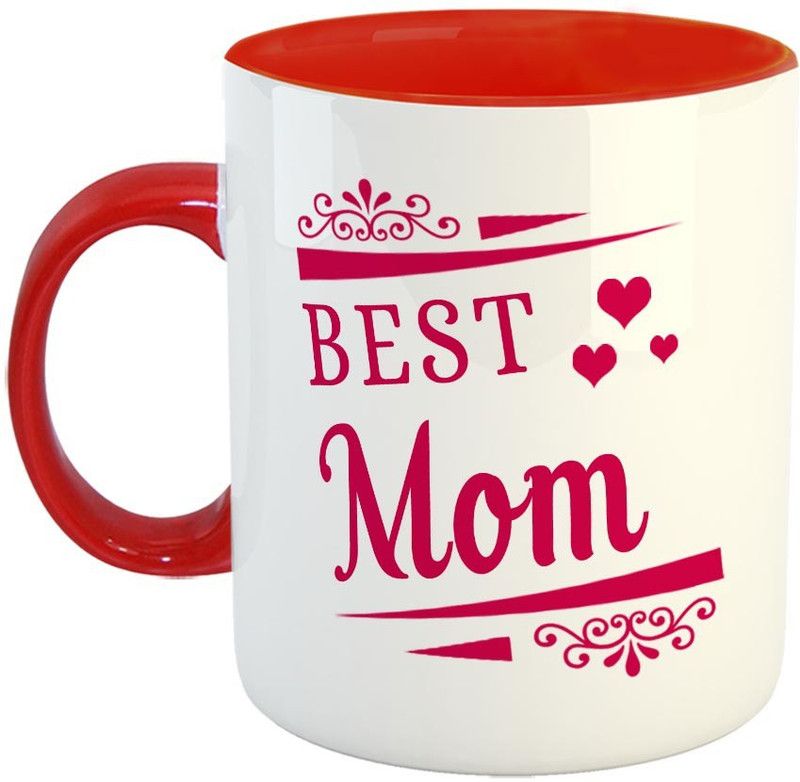 Furnish Fantasy Best Mom Coffee - Best Gift for Mom on Birthday / Mother's Day - Color - Red Ceramic Coffee Mug  (350 ml)