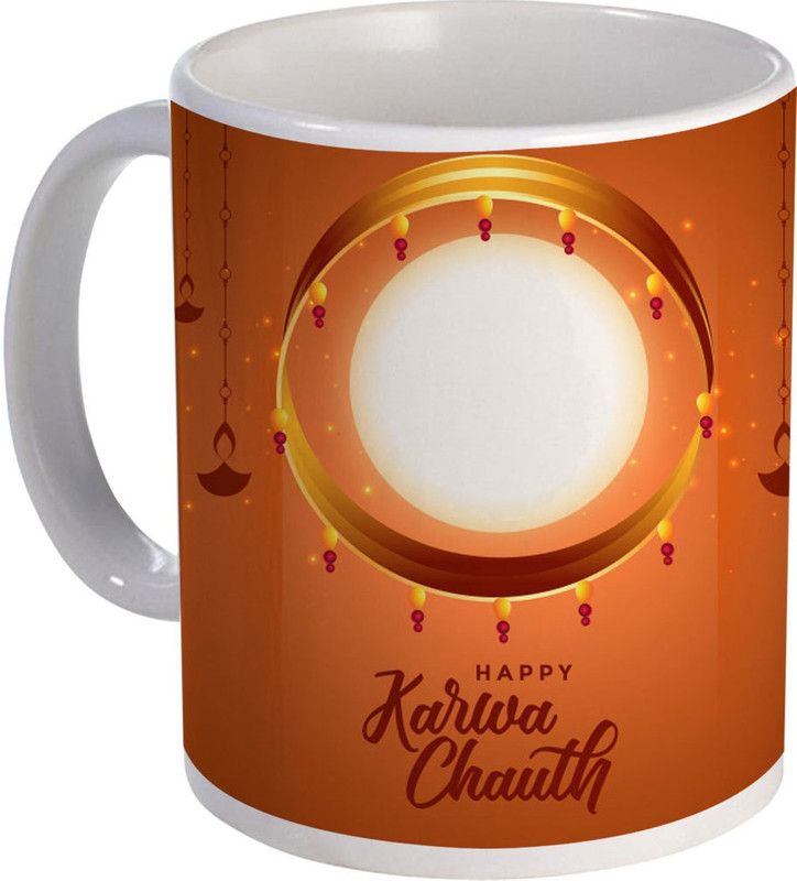 COLOR YARD best happy karwa chauth design with sieve and moon on Ceramic Coffee Mug  (320 ml)