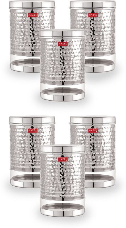 HAZEL Stainless Steel Transparent See Through Container - 1900 ml Steel Grocery Container  (Pack of 6, Silver)