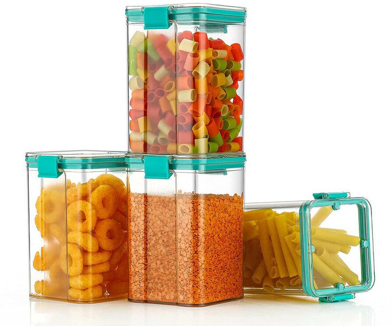 DELSHA Plastic Grocery Container Set for Kitchen Storage BLUE LOCK1100ML-4 - 1100 ml Plastic Grocery Container  (Pack of 4, Multicolor)