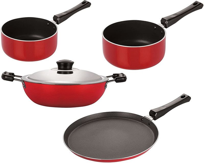 NIRLON FT10_DKD(B)_SP(M)_SP(B)________ Non-Stick Coated Cookware Set  (PTFE (Non-stick), Aluminium, 4 - Piece)