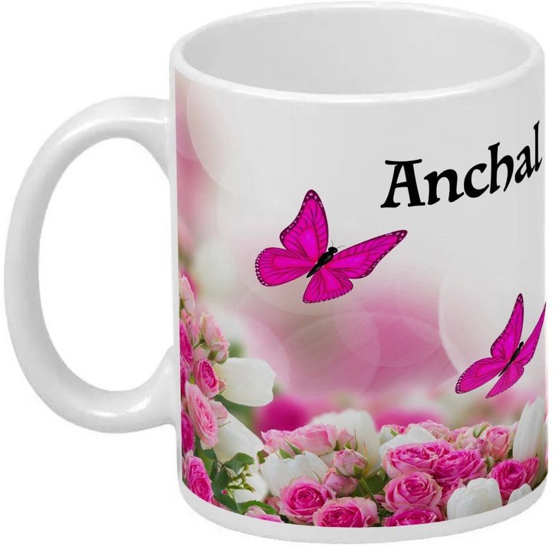 Wagwan Anchal Printed Butterflies & Rose Gifts for Girlfriend Wife Sister on Birthday Valentine Rakhi MG111_WHT Ceramic Coffee Mug  (350 ml)