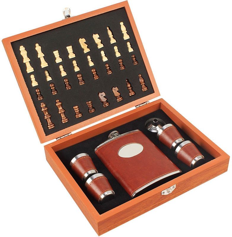 Xezon Wooden Chess Leather Hip Flask Set Stainless Steel Hip Flask  (236 ml)