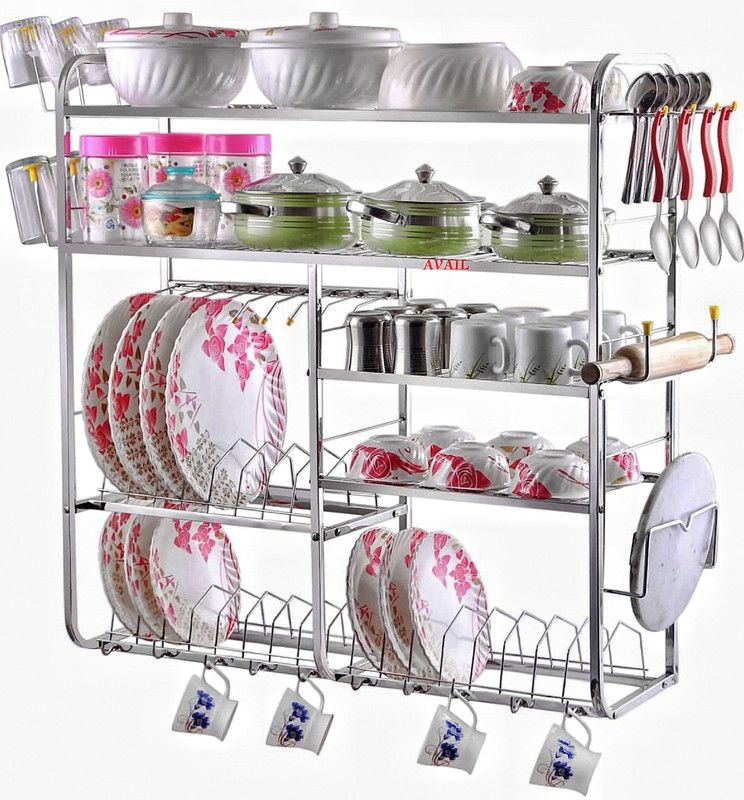AVAIL Utensil Kitchen Rack Steel 5 Layer 31*30 Inch Wall Mount Kitchen Dish Rack / Plate Cutlery Stand / Kitchen Organizer Stand / Modern Kitchen Stand /
