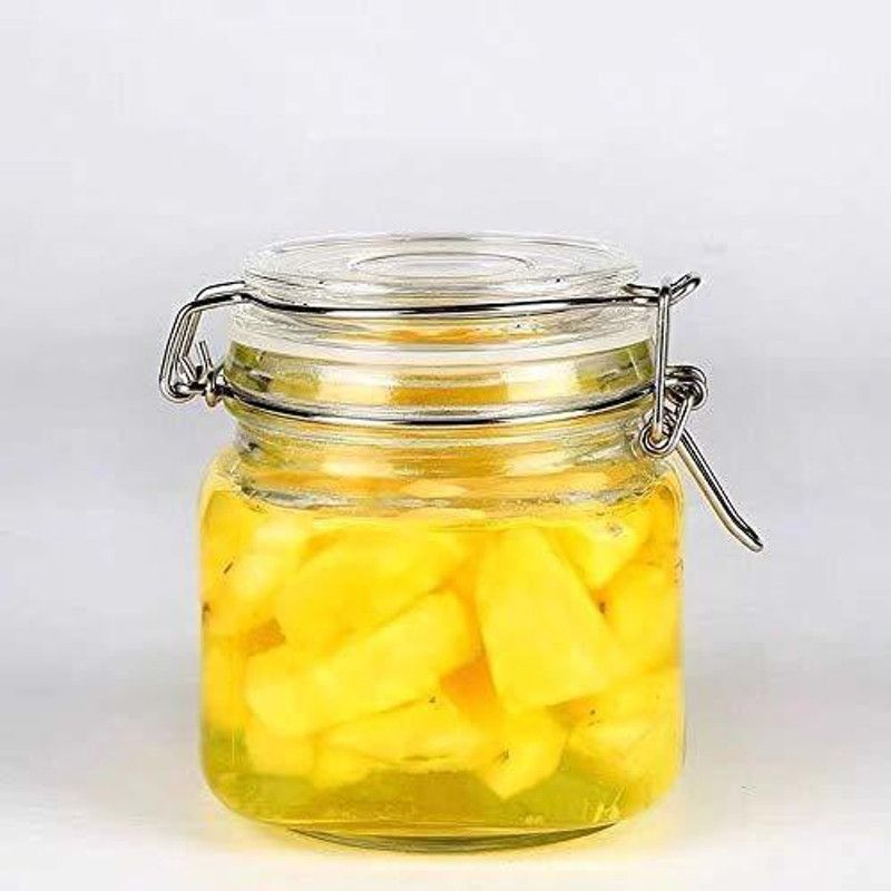 Esybuy SQUARE Glass Pickle Jar & Container Airtight Swing Cap Leak Proof Rubber Gasket & Hinged Lid Kitchen Masala Cereal Dispenser Transparent STAINLESS Bail & Trigger Hermetic Seal 500 ml SET OF 1 - 500 ml Glass Pickle Jar  (Clear)