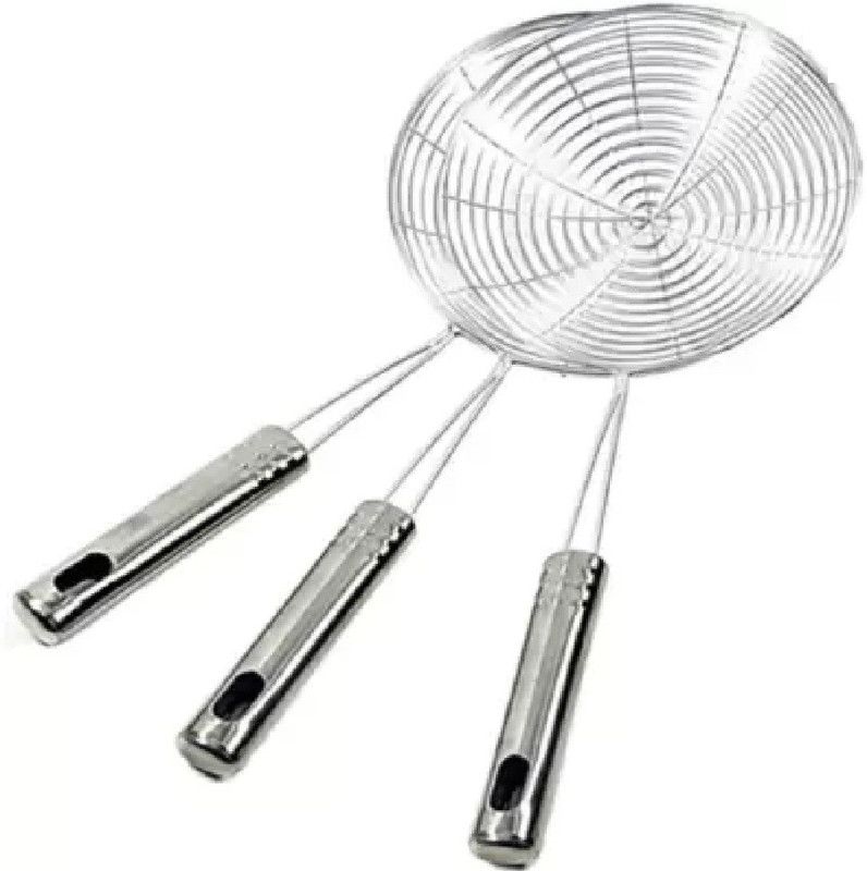 Riyansh Deep Fry/Mesh Strainer/Jhara/Puri Strainer set of 3 Pcs Strainer  (Steel Pack of 3)