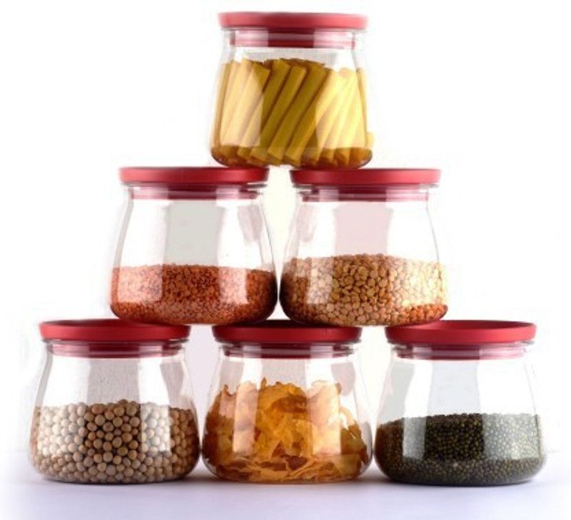 enerex Every Kitchen Choice Plastic Kitchen Storage Containers, Airtight Kitchen - 900 ml Plastic Grocery Container  (Pack of 6, Red)