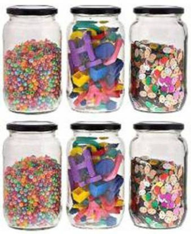 DINTOZ Glass Tea Coffee & Sugar Container - 1000 ml  (Pack of 6, Clear)