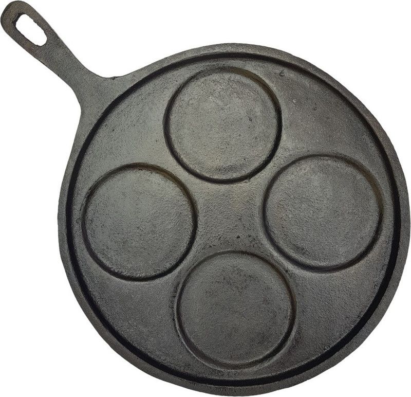 Ironage PRE SEASONED 4 PIT MINI UTTAPAM Tawa 27 cm diameter  (Cast Iron, Induction Bottom)
