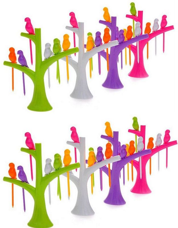 LooMantha 8Pc Bird Fork Plastic Fruit Fork Set  (Pack of 8)