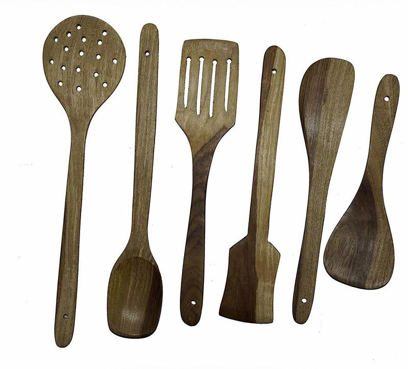 Wood Art Store Wooden KITCHENWARE (COOKWARES) - Serving and Cooking Non Stick Wooden Spoon Set of 6 Spatula { Kitchen/Cooking Tools } Kitchen Tool Set  (Brown, Spatula)