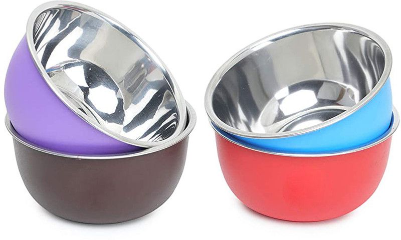 Zaib Stainless Steel, Polypropylene Decorative Bowl Bowl set Airtight Food storage container microwave safe each 500ml set of 4  (Pack of 4, Multicolor)