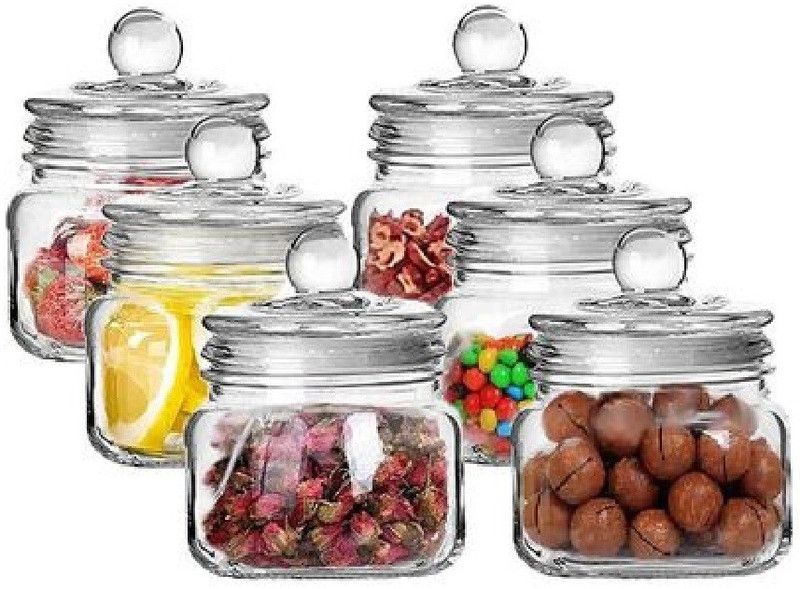 HALO NATION Glass Grocery Container - 500 ml  (Pack of 6, Clear)