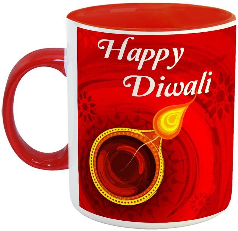 Furnish Fantasy Happy Diwali Ceramic Coffee - Best Diwali Gift - Color - Red (0826) Ceramic Coffee Mug  (350 ml)