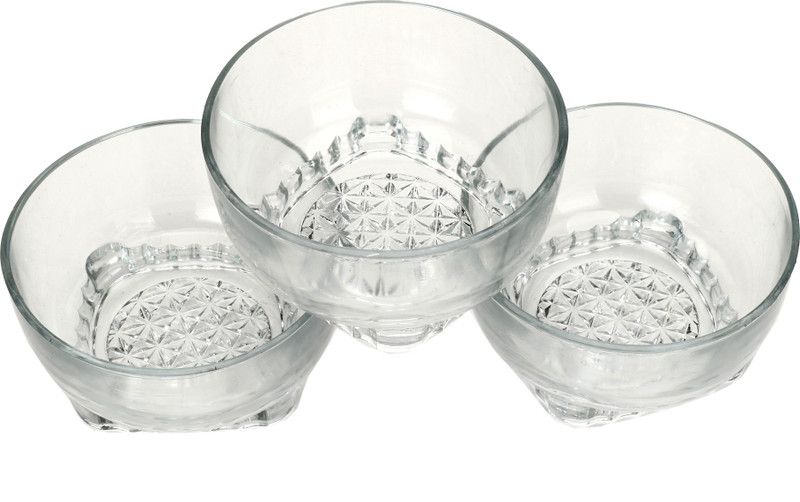 Somil Decorative Transparent Plain & Designer Glass Bowl Set Glass Dessert Bowl  (Clear, Pack of 3)