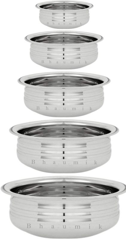 Stainless Steel Urli design Handi set for Cooking & serving food - combo of 5pcs Induction Bottom Cookware Set  (Stainless Steel, 5 - Piece)