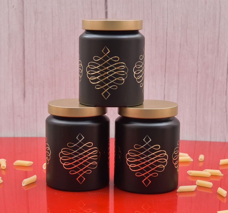 Machak Glass Grocery Container - 770 ml  (Pack of 3, Black)