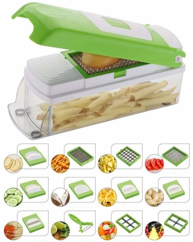 Coozico 12 in 1 Nicer Dicer with 12 Blades vegetable slicer, vegetable chopper, vegetable cutter, chipser Vegetable & Fruit Grater & Slicer  (12 blades, 1 hand press with Box)