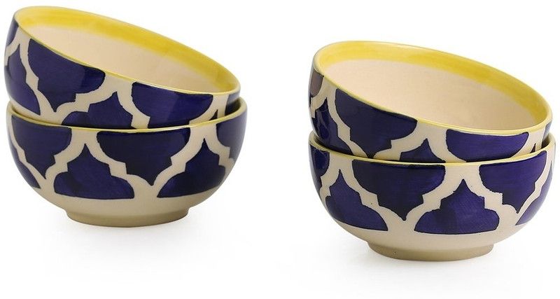 sawan shopping mart Ceramic Soup Bowl Dining Katori Bowl Ceramic/Stoneware in Blue Mughal (Set of 4)  (Pack of 4, Blue)