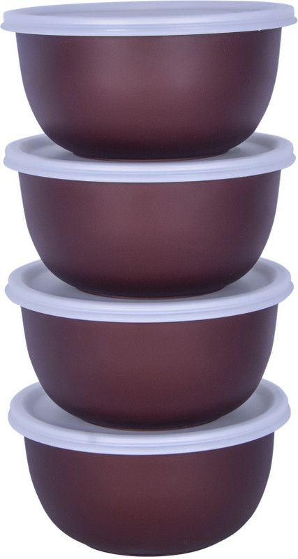 Zaib Stainless Steel, Polypropylene Decorative Bowl Food Storage bowl 500ml each set of 4 bowl for microwave storage reheat food  (Pack of 4, Brown)