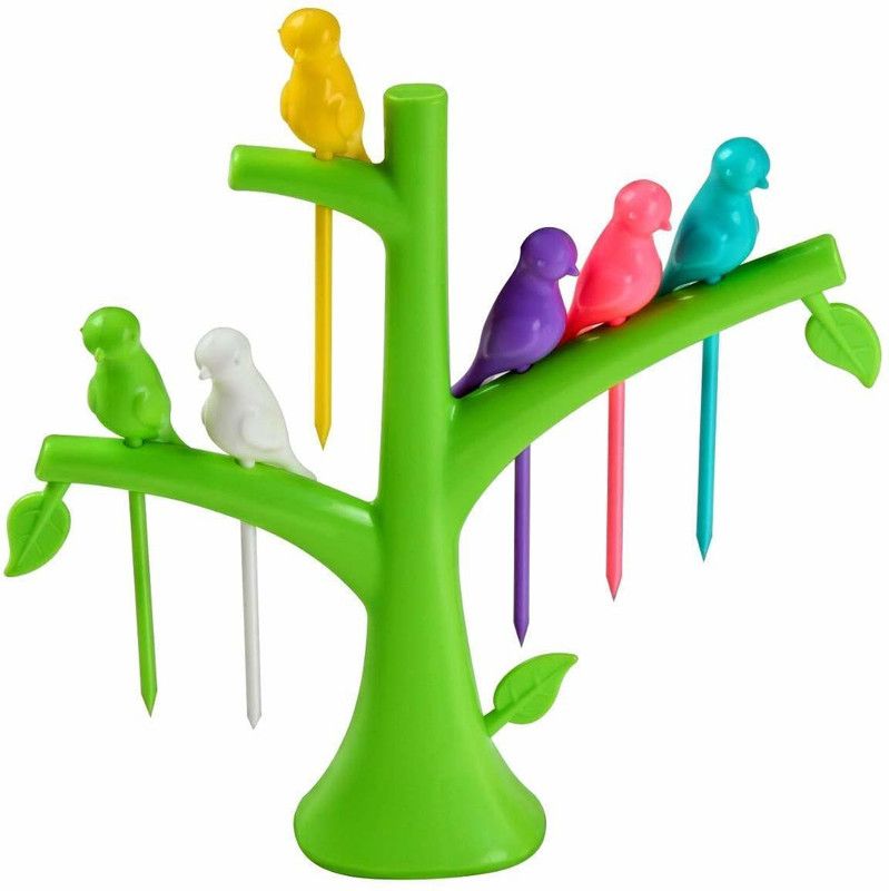 Teneza Plastic Fruit Fork Set with Stand, 6-Pieces, Multicolour Plastic Fruit Fork  (Pack of 1)