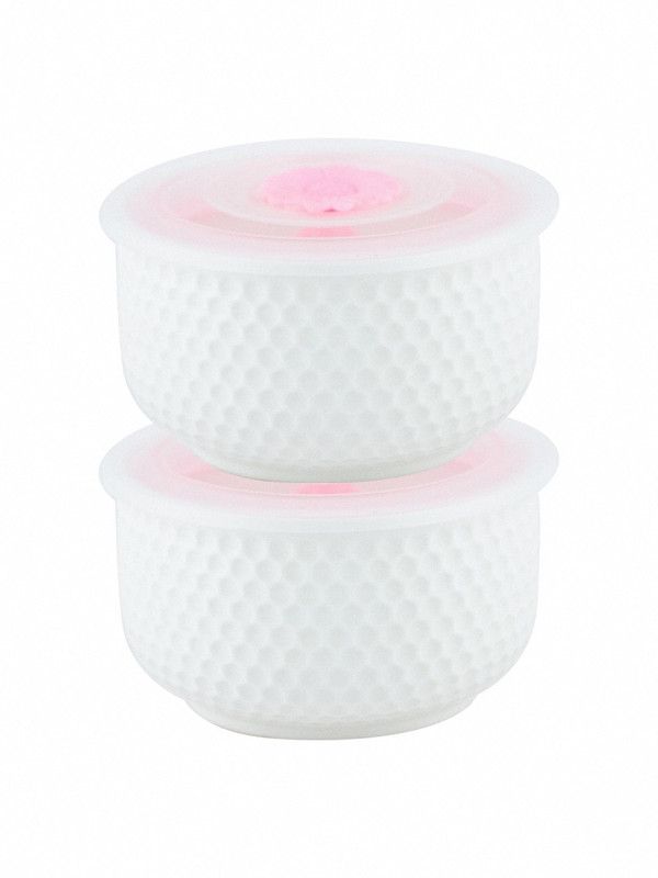White Gold Porcelain Storage Bowl Storage Bowl  (Pack of 2, White)