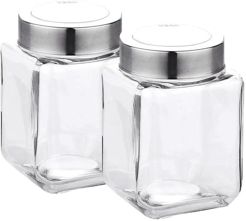 rich decor Glass Grocery Container - 580 ml  (Pack of 2, Clear)