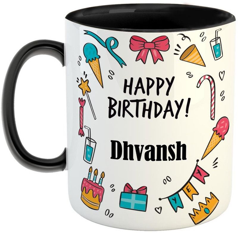 Furnish Fantasy Best Gift for Birthday, Color - Black, Name - Dhvansh Ceramic Coffee Mug  (350 ml)