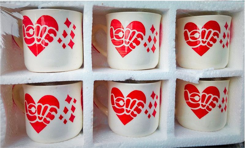 Sharp beak Pack of 6 Bone China A1 QUALITY Bone China LOVE Coffee Mugs  (Multicolor, Cup)