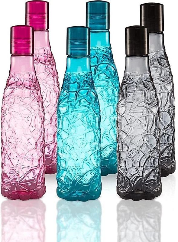 TatvamZone Mosaic Pattern Fridge Water Bottle Multicolor 1000 ml Bottle  (Pack of 6, Multicolor, PET)