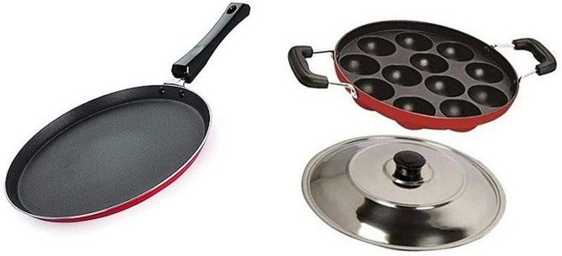 SEREE Combo 2 Pcs Set of Crispy Dosa Tawa & Appam pan,Paniarakkal Pan,Paddu Maker,Ponganal Maker,paniyaram Pan, Cookware Set Non-Stick Coated Cookware Set  (Aluminium, 3 - Piece)