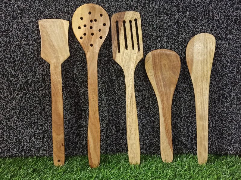 S15 SPATULAS AND LADLES SET OF 5 Kitchen Tool Set  (wood color)