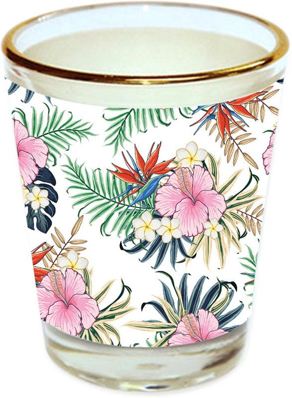 Sri Sai Shopping vodka shot glass multicolor floral design with golden rim for home and bar accessories 40ml (style-10256) Glass Shot Glass  (40 ml, Glass, Multicolor)