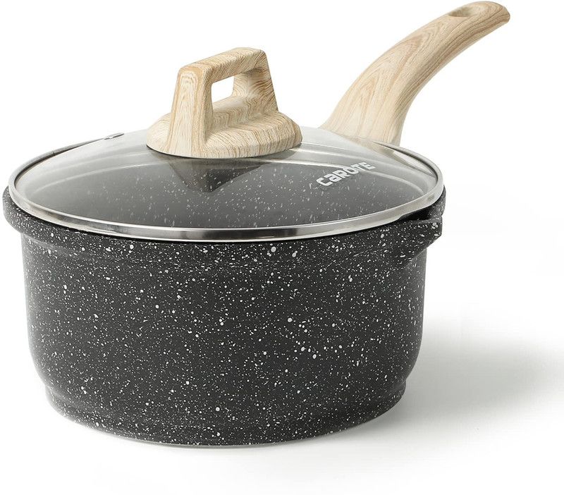 CaROTE by CAROTE Nonstick Milk Pan with Lid, Induction Tea Pan, Granite Sauce Pan 16 cm diameter with Lid 1.5 L capacity  (Stoneware, Aluminium, Non-stick, Induction Bottom)
