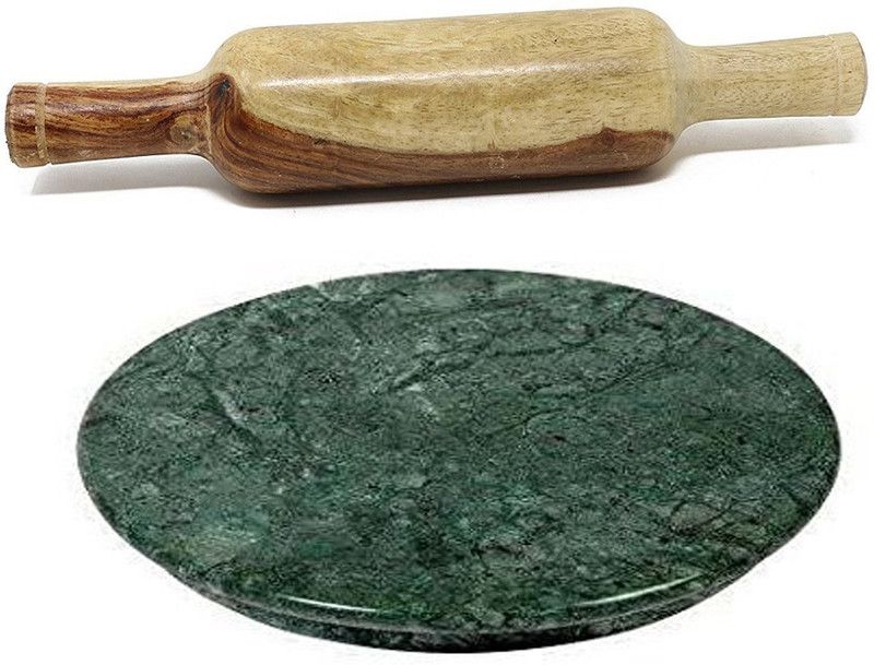 SHRI ANAND Green Marble Chakla belan Set with Wooden Belan Rolling Pin & Board (Pack of 1) Rolling Pin & Board  (Green, Pack of 1)