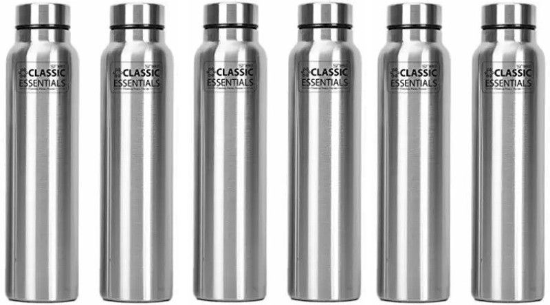 Classic Essentials Stainless Steel Spring Water Bottle 1 Ltr Each (Pack of 6) 1000 ml Bottle  (Pack of 6, Silver, Steel)