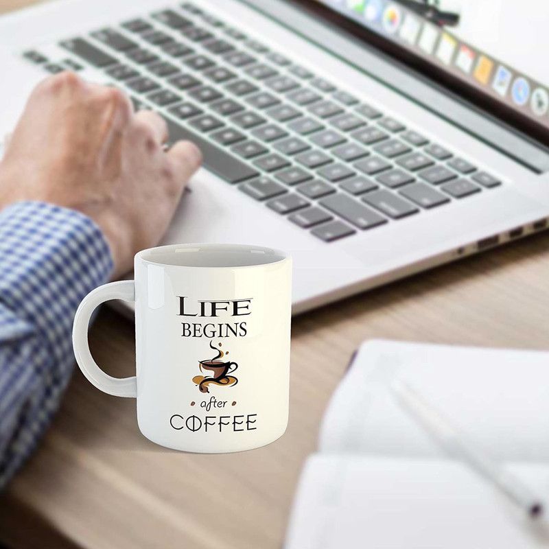 Artscoop Life Begins After Coffee Amazing Quote Printed Tea Cup Gift for Friends Ceramic, Bone China Coffee Mug  (330 ml)