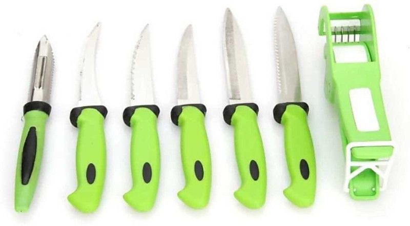 zaro international Women's 1st Choice 7 Pcs Stainless Steel Knifes set of 5 & 1 Vegetable cutter & 1 peeler ( Green) Kitchen Tool Set  (Green, Knife)